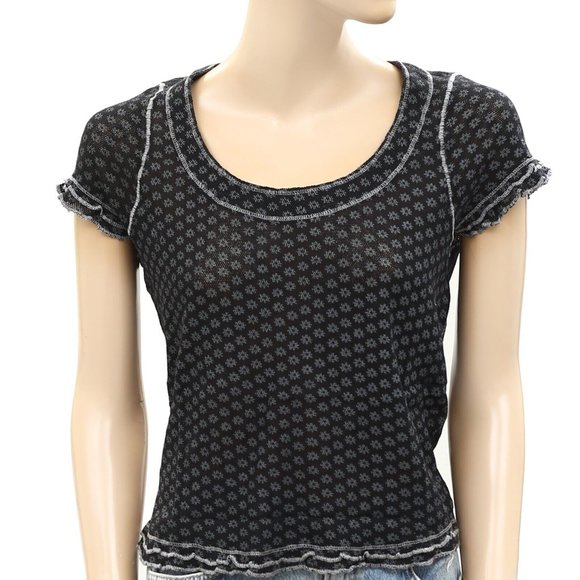 Free People Garner Tee Blouse Top Floral Print Ruffle Short Sleeve - Picture 5 of 7